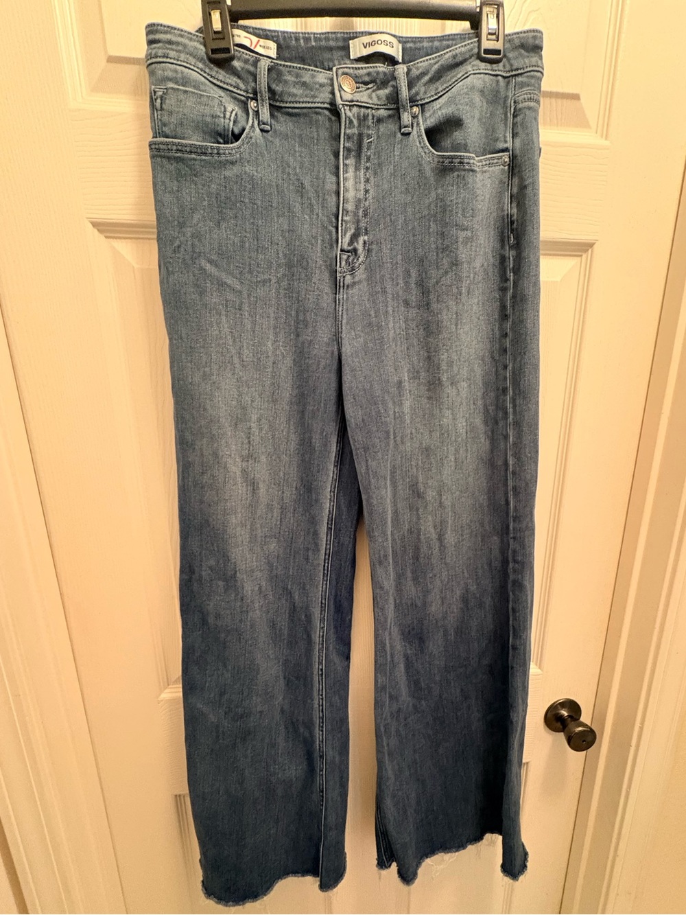 Vigoss Retro Wide Leg High Rise Jeans Raw Hem Medium Wash 31